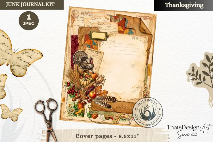 Vintage Thanksgiving Junk Journal cover page collage