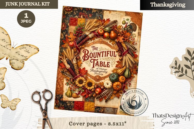 Vintage Thanksgiving Junk Journal cover page collage example image 1