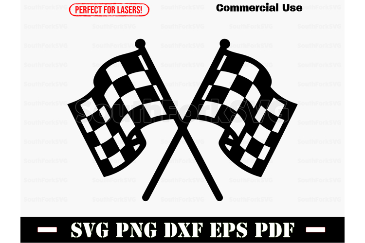 Crossed Checkered Racing Flags Design SVG PNG DXF EPS PDF