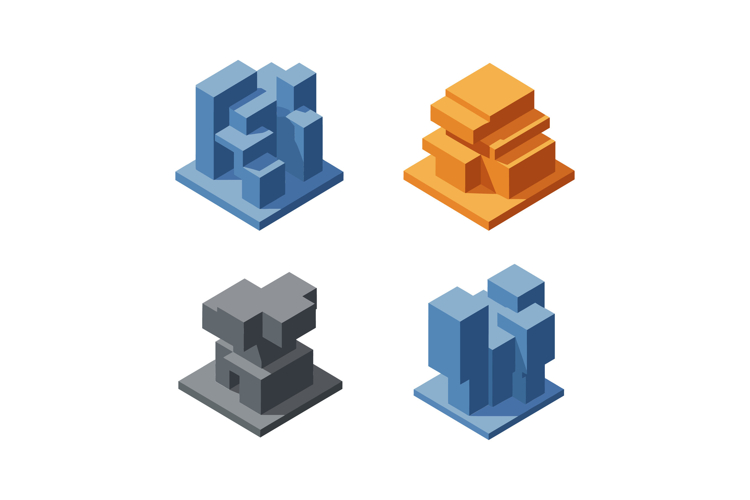 Geometric structures in various colors showcasing minimalist