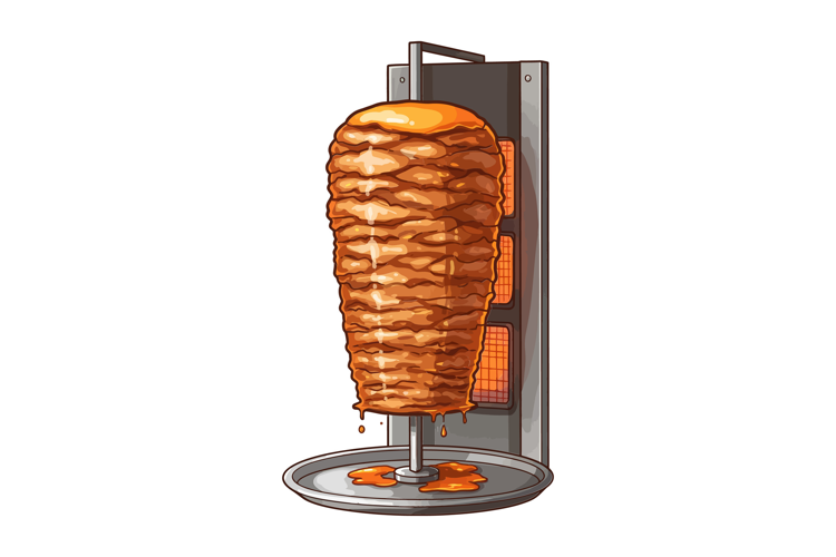 Detailed illustration of a vertical shawarma stack with gold