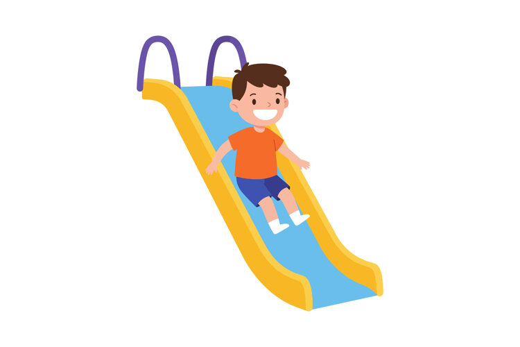 Happy boy sliding down a colorful slide in a playful flat ve example image 1