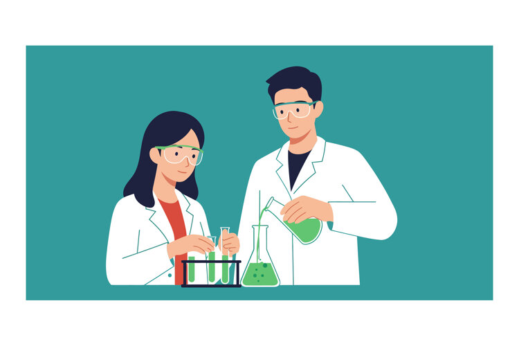 Scientists conducting experiments with test tubes and beaker example image 1
