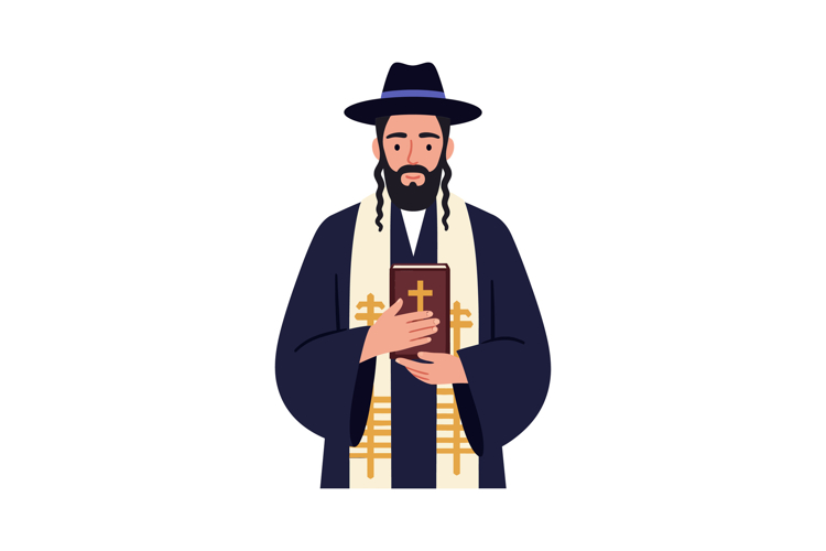 Religious man holding a book in a detailed, flat design styl