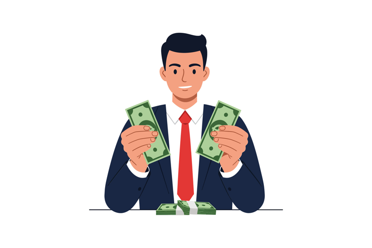 Professional man holding cash in hands with suit and tie, fl example image 1