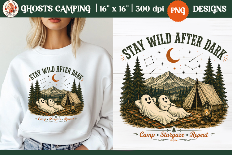 Ghost camping PNG | Vintage wilderness outdoor adventure