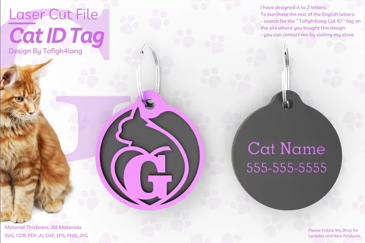 G | Cat ID Tag | Cat ID Tag Slide On Collar| laser cut | SVG