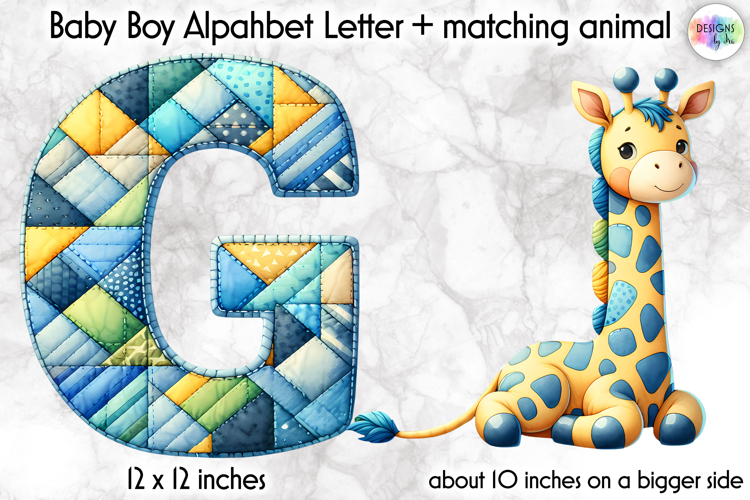 Cute Patchwork Baby Alphabet and Baby Animals PNG, Monogram