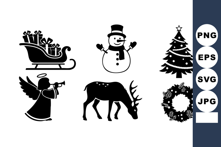 Christmas holiday vector set with snowman, reindeer, sleigh,