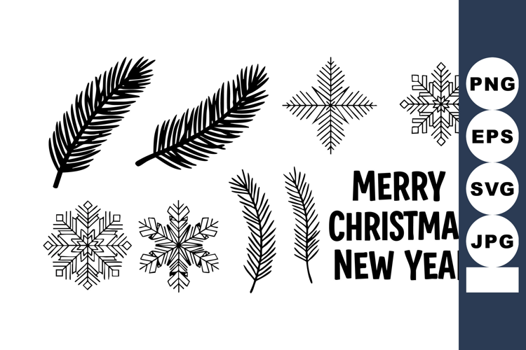 Christmas and New Year festive pine branches and snowflakes