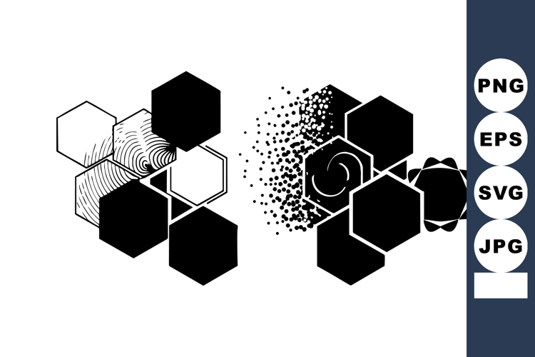 Abstract geometric hexagon shapes with black and white contr