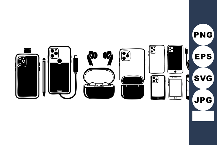 Electronic devices collection with smartphones earbuds charg