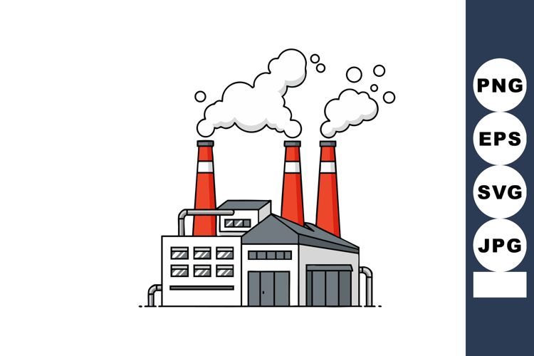Industrial factory with red chimneys emitting white smoke ve