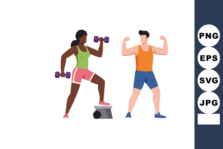 Fitness training with dumbbells and step platform for health