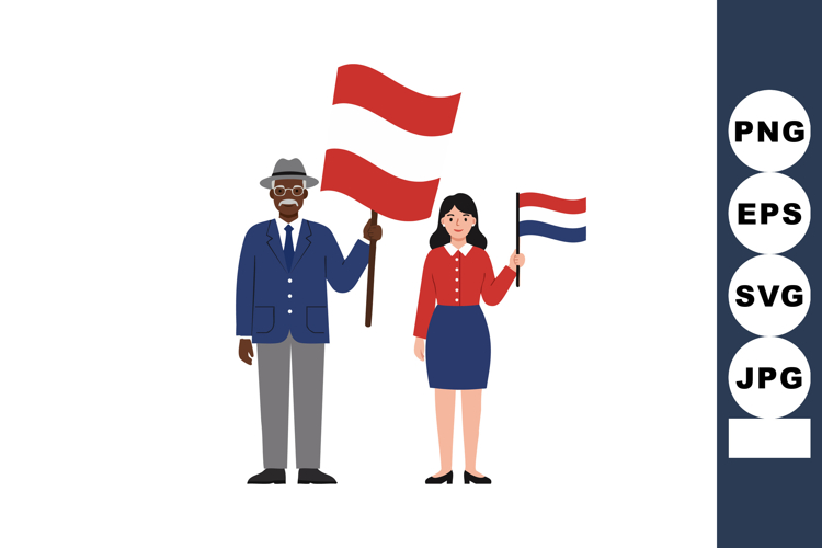 Diverse people holding national flags of Austria and Netherl