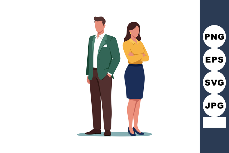Business man and woman standing confidently in professional