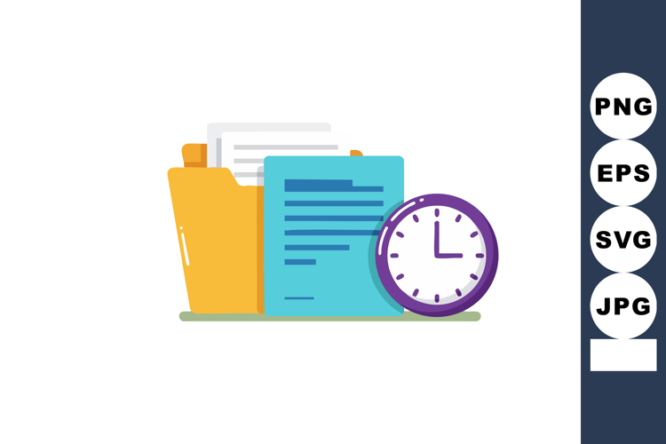 Time management concept with folder and document icons in fl