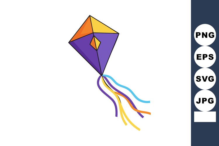 Colorful geometric kite flying with vibrant purple orange ye