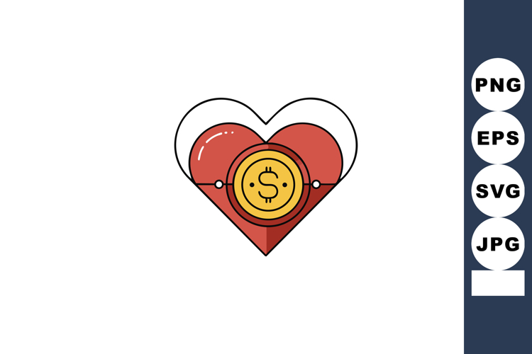 Heart with dollar coin symbol representing financial love an