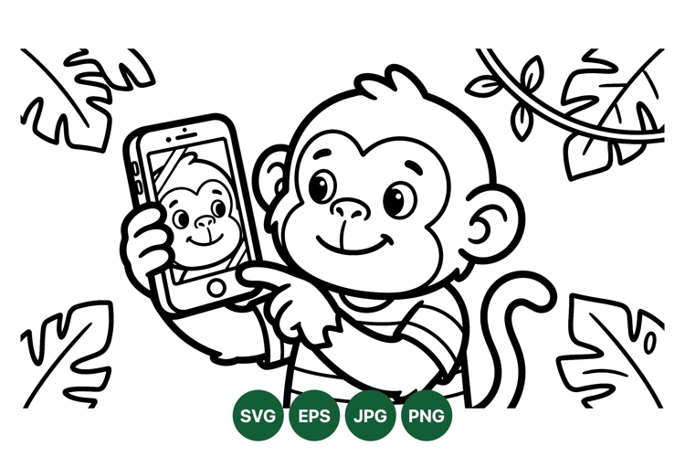 Cute Cartoon Monkey Taking Selfie Vector Art