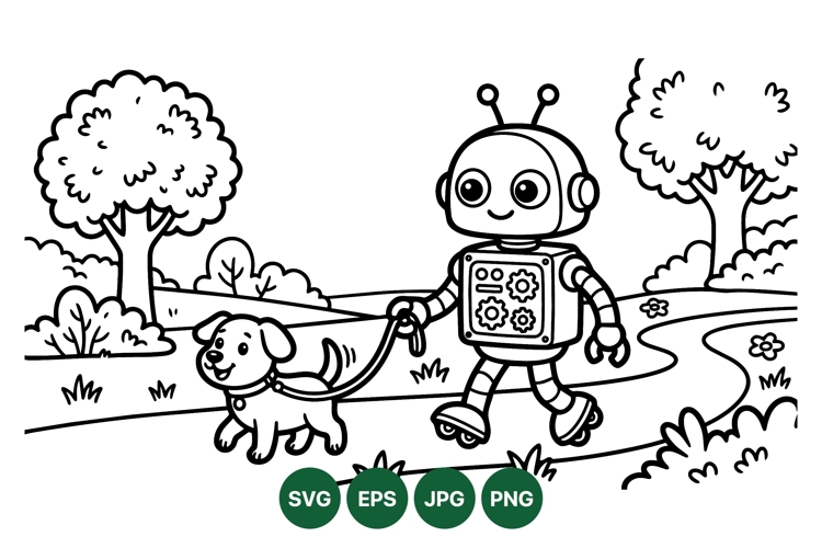 Cute Robot Walking Dog Vector Illustration Design