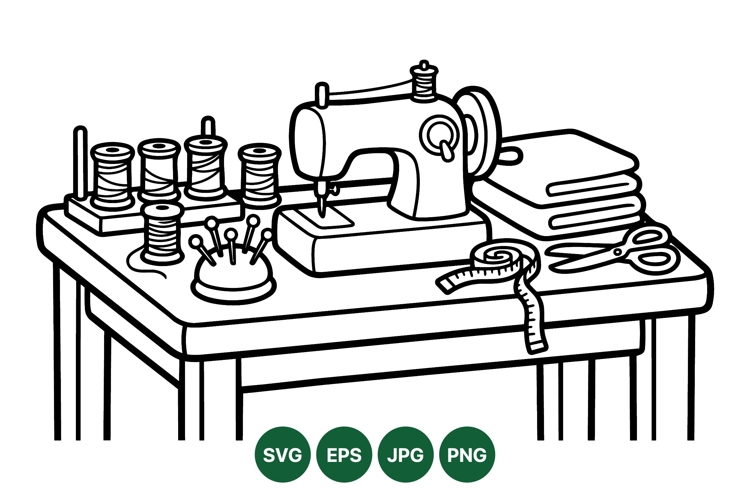 Detailed Vintage Sewing Machine Illustration Design
