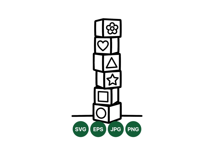 Hand Drawn Stacked Toy Blocks Vector Illustration