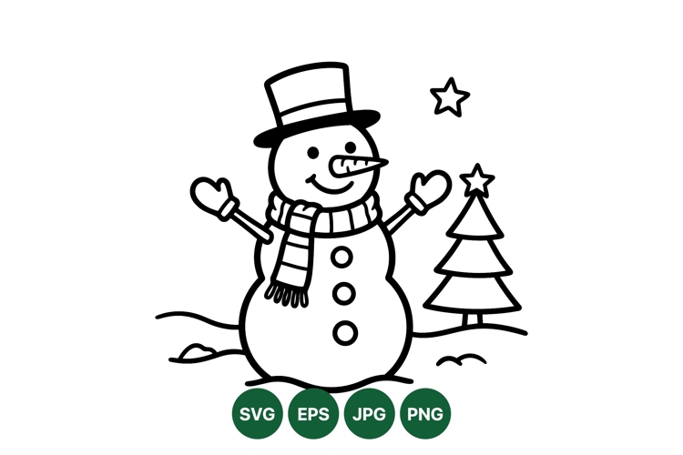 Cute Snowman Line Art Svg For Winter Holidays