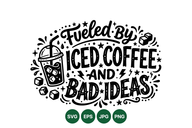 Hand Lettered Iced Coffee Quote SVG Design