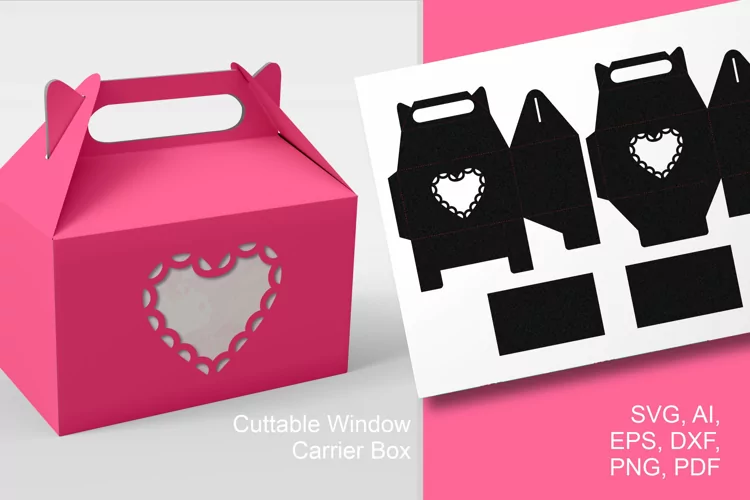 Gable Box with Heart Windows | Gift Box Template SVG
