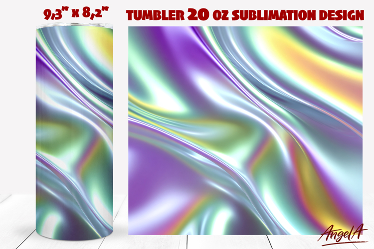 Iridescent glowing tumbler wrap sublimation, shiny texture