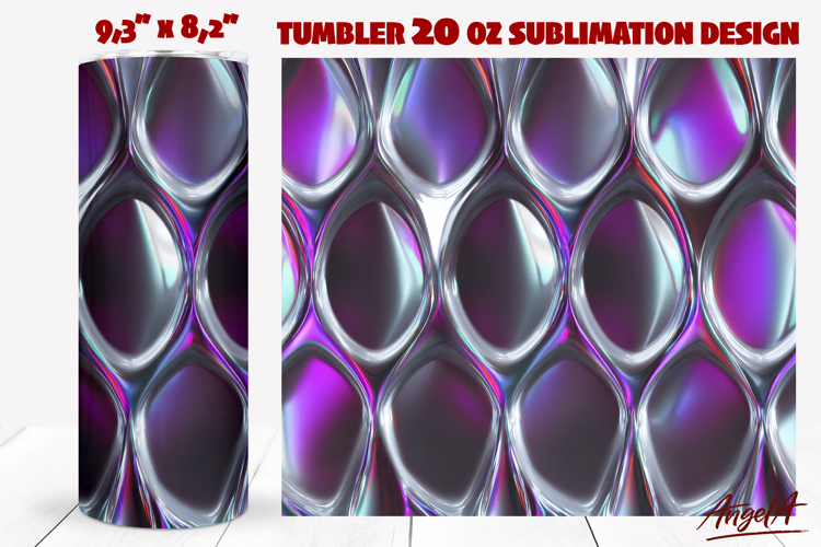 Abstract glowing 3D tumbler wrap sublimation, metallic