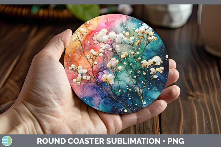 Galaxy Babys Breath Gypsophila Round Coaster Sublimation Coa