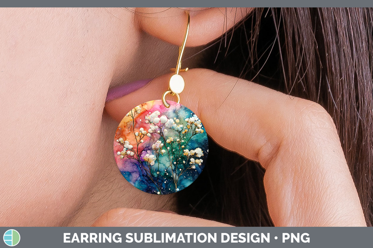 Galaxy Babys Breath Gypsophila Round Earrings Sublimation Ea