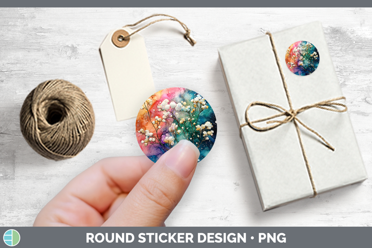 Galaxy Babys Breath Gypsophila Stickers | Round Labels Desig