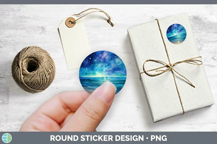 Galaxy Beach Stickers | Round Labels Designs