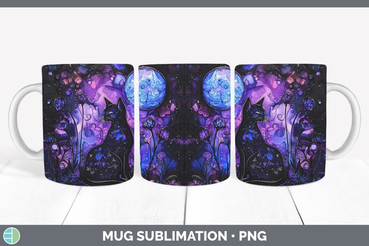 Galaxy Black Cat Mug Wrap Sublimation Coffee Cup Designs