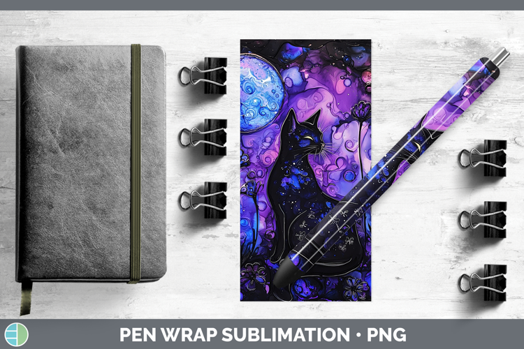 Galaxy Black Cat Pen Wrap Sublimation Pen Designs
