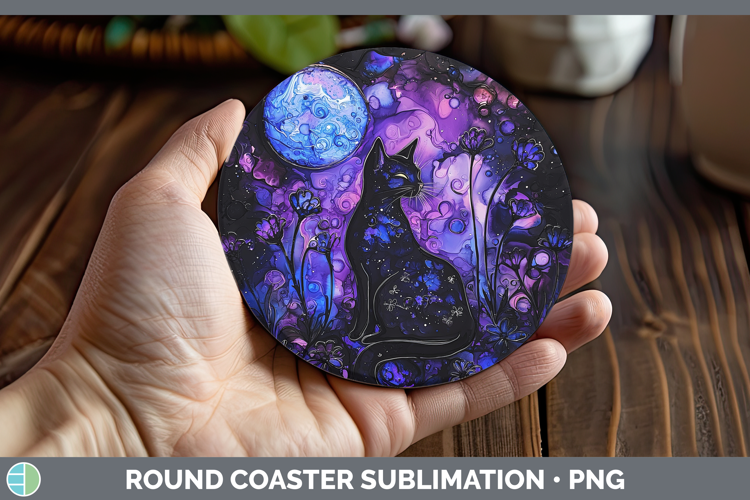 Galaxy Black Cat Round Coaster Sublimation Coaster Designs