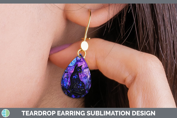 Galaxy Black Cat Teardrop Earrings Sublimation Earrings Desi