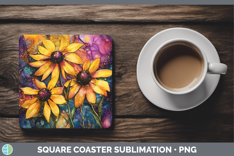 Galaxy Black-eyed Susan Square Coaster Sublimation Coaster D