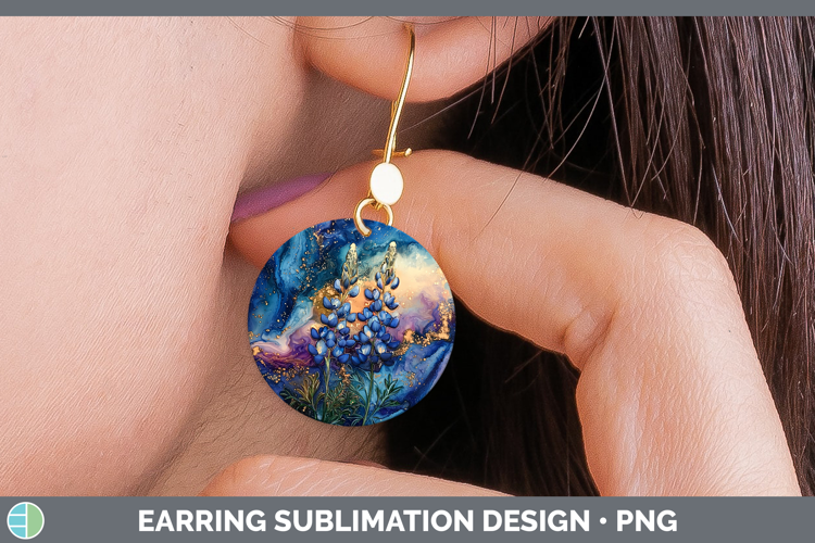 Galaxy Bluebonnet Round Earrings Sublimation Earrings Design