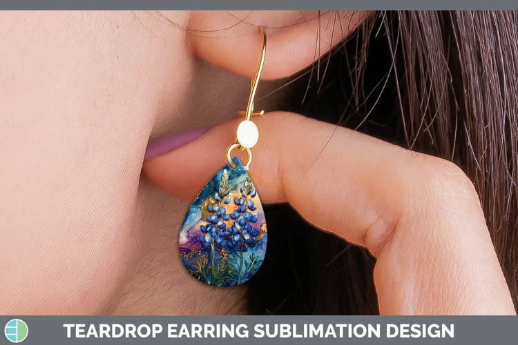Galaxy Bluebonnet Teardrop Earrings Sublimation Earrings Des