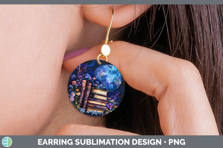 Galaxy Book Stack Round Earrings Sublimation Earrings Design