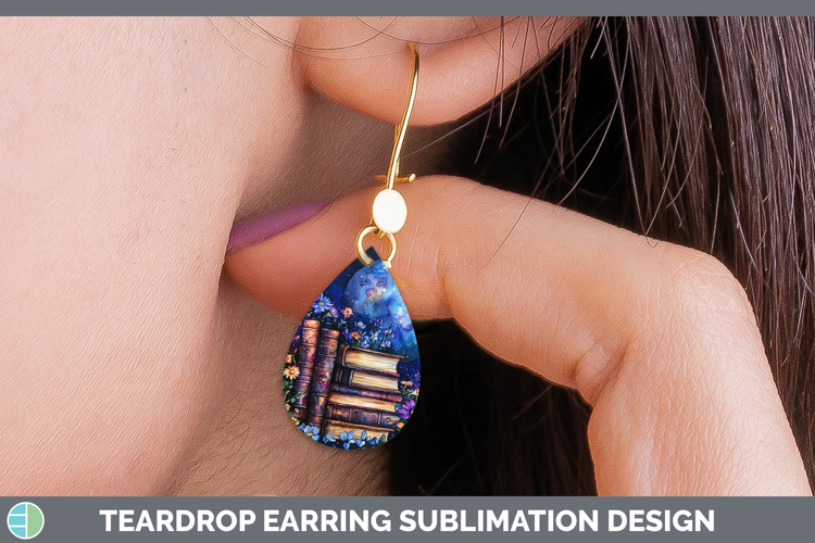 Galaxy Book Stack Teardrop Earrings Sublimation Earrings Des