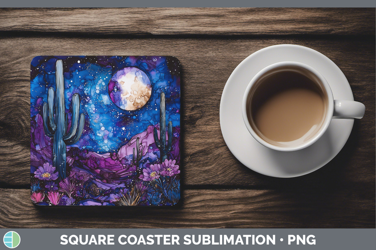 Galaxy Cactus Square Coaster Sublimation Coaster Designs