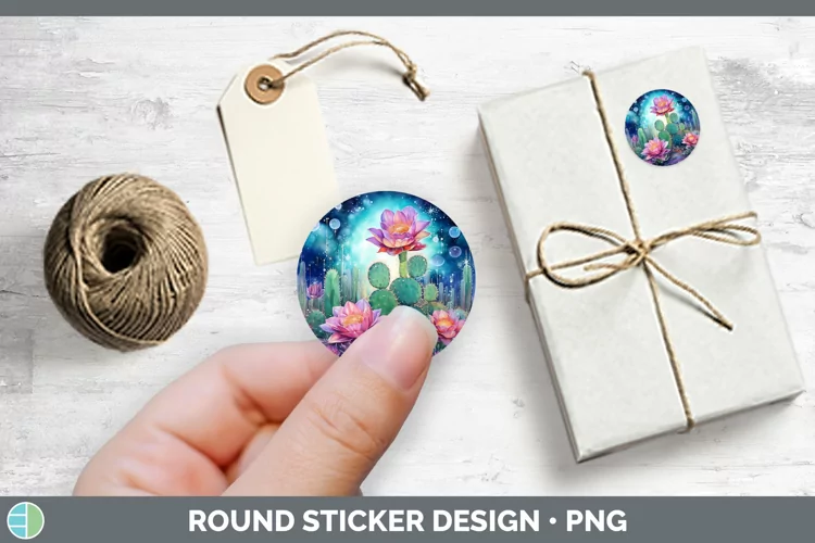 Galaxy Cactus Stickers | Round Labels Designs