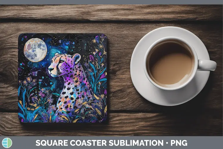 Galaxy Cheetah Square Coaster Sublimation Coaster Designs