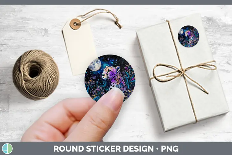 Galaxy Cheetah Stickers | Round Labels Designs