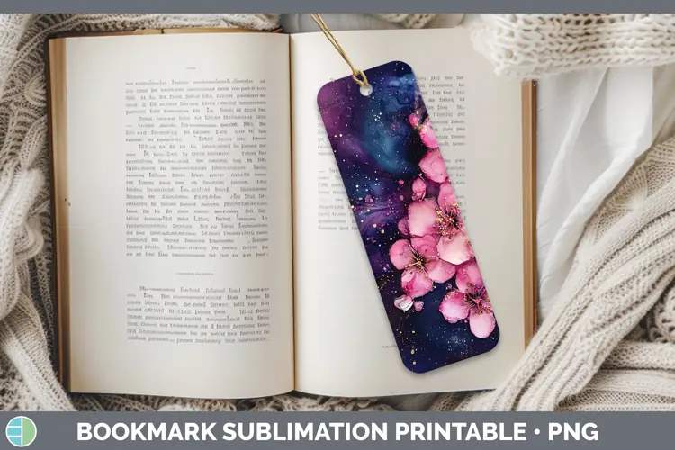 Galaxy Cherry Blossom Bookmark Sublimation Printable Designs